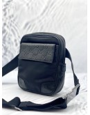 (LIKE NEW) GUCCI BLACK GG LEATHER AND CANVAS CROSSBODY BAG 