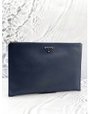 (LIKE NEW) PRADA NAVY BLUE SAFFIANO LEATHER CLUTCH 