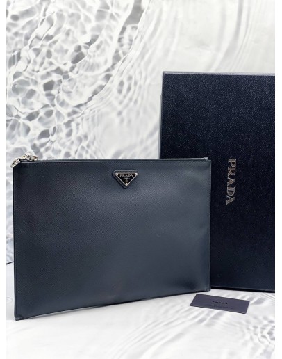 (LIKE NEW) PRADA NAVY BLUE SAFFIANO LEATHER CLUTCH 