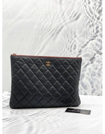 (LIKE NEW) CHANEL O CASE CAVIAR CLUTCH IN BLACK GHW