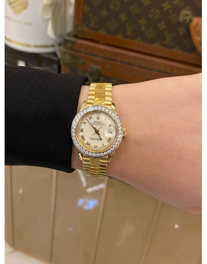 ROLEX LADY DATEJUST REF 6927 HALF 18K 750 YELLOW GOLD ROMAN WHITE DIAL 26MM AUTOMATIC WATCH