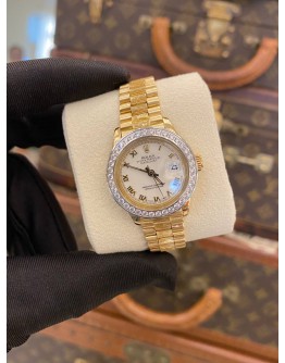 ROLEX LADY DATEJUST REF 6927 HALF 18K 750 YELLOW GOLD ROMAN WHITE DIAL 26MM AUTOMATIC WATCH
