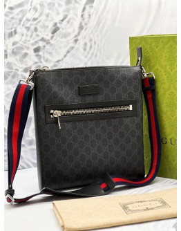 (LIKE NEW) GUCCI BLACK GG SUPREME CANVAS MESSENGER CROSSBODY BAG -FULL SET- 