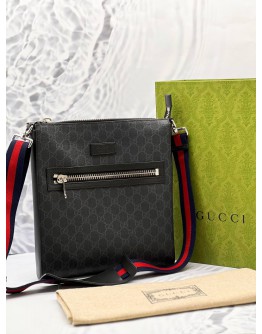 (LIKE NEW) GUCCI BLACK GG SUPREME CANVAS MESSENGER CROSSBODY BAG -FULL SET- 