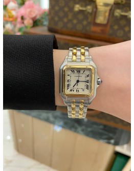 (LIKE NEW) 2010 CARTIER PANTHERE MM REF 187949 SS HALF 18K 750 YELLOW GOLD 28MM QUARTZ WATCH -FULL SET-
