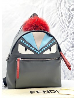 (UNUSED) FENDI VITELLO ELITE FOX GOAT FUR MONSTER EYES STUDDED ACCIAO PIENTO MULTICOLOR NYLON BACKPACK 