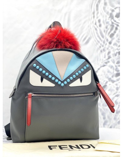 (UNUSED) FENDI VITELLO ELITE FOX GOAT FUR MONSTER EYES STUDDED ACCIAO PIENTO MULTICOLOR NYLON BACKPACK 