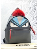 (UNUSED) FENDI VITELLO ELITE FOX GOAT FUR MONSTER EYES STUDDED ACCIAO PIENTO MULTICOLOR NYLON BACKPACK 