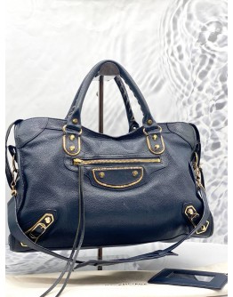 (LIKE NEW) BALENCIAGA CLASSIC CITY BAG IN DEEP BLUE AGED CALFSKIN LEATHER