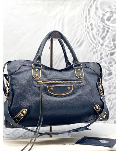 (LIKE NEW) BALENCIAGA CLASSIC CITY BAG IN DEEP BLUE AGED CALFSKIN LEATHER