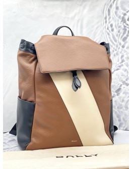 (LIKE NEW) BALLY LAGO LEATHER BACKPACK IN CARAMEL AND CREAM COLOUR DESIGN