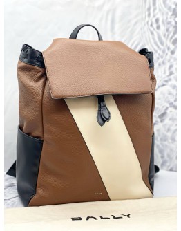 (LIKE NEW) BALLY LAGO LEATHER BACKPACK IN CARAMEL AND CREAM COLOUR DESIGN