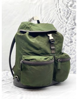 PRADA BACKPACK SOFT NYLON LEATEHR IN ARMY GREEN  WITH SILVER HARDWARE