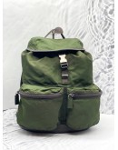 PRADA BACKPACK SOFT NYLON LEATEHR IN ARMY GREEN  WITH SILVER HARDWARE