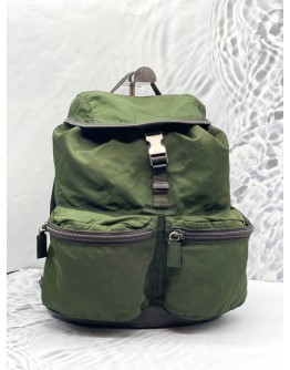 PRADA BACKPACK SOFT NYLON LEATEHR IN ARMY GREEN  WITH SILVER HARDWARE