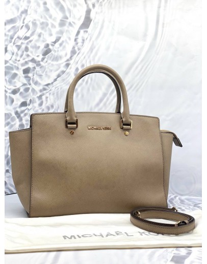 (LIKE NEW) MICHAEL KORS SUTTON SAFFIANO LEATHER IN LIGHT BROWN GOLD HARDWARE WITH LONG STRAP 