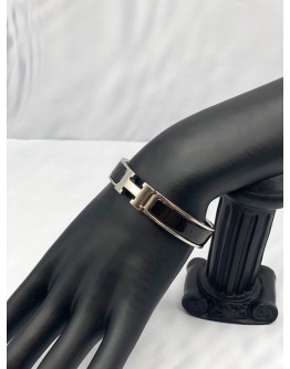 HERMES CLIC CLAC H NARROW BRACELET IN BLACK WITH SILVER HARDWARE -FULL SET-