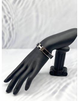 HERMES CLIC CLAC H NARROW BRACELET IN BLACK WITH SILVER HARDWARE -FULL SET-