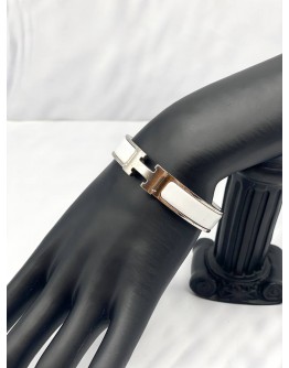 HERMES CLIC CLAC H NARROW BRACELET IN WHITE WITH SILVER HARDWARE -FULL SET-