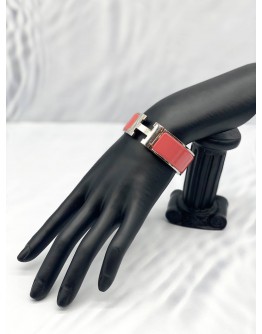 HERMES CLIC CLAC H BRACELET IN PASTEL RED WITH SILVER PLATED HARDWARE