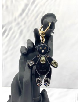 (LIKE NEW) GUCCI BLACK PLEXIGLASS CRYSTALS TEDDY BEAR KEYCHAIN 