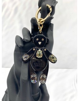 (LIKE NEW) GUCCI BLACK PLEXIGLASS CRYSTALS TEDDY BEAR KEYCHAIN 