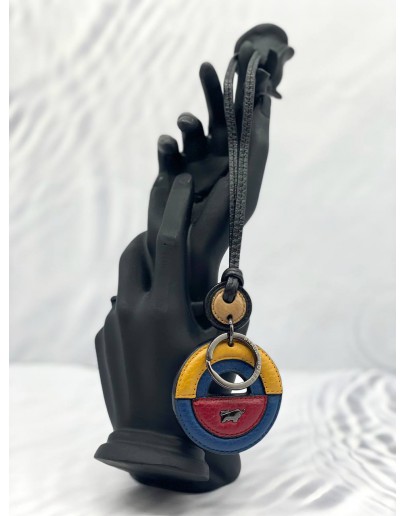(UNUSED) BRAUN BUFFEL BLACK / MULTICOLOR KEYCHAIN
