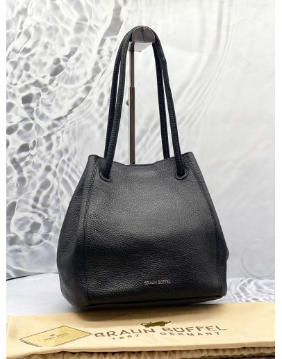 (LIKE NEW) BRAUN BUFFEL BLACK SOFT LEATHER SHOULDER BAG WITH EXTRA COMPARTMENT 