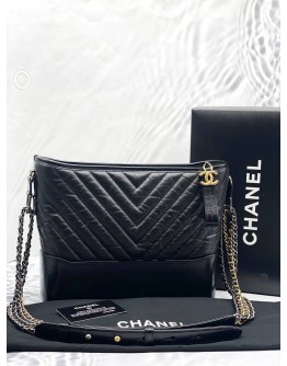 (LIKE NEW) 2019 CHANEL LARGE CHEVRON GABRIELLE BLACK HOBO BAG -FULL SET-