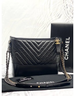 (LIKE NEW) 2019 CHANEL LARGE CHEVRON GABRIELLE BLACK HOBO BAG -FULL SET-