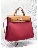 (LIKE NEW) HERMES HERBAG PM 31 CANVAS WITH BROWN CALFSKIN LEATHER CROSSBODY BAG 