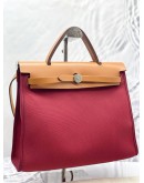 (LIKE NEW) HERMES HERBAG PM 31 CANVAS WITH BROWN CALFSKIN LEATHER CROSSBODY BAG 