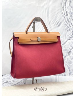 (LIKE NEW) HERMES HERBAG PM 31 CANVAS WITH BROWN CALFSKIN LEATHER CROSSBODY BAG 