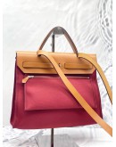 (LIKE NEW) HERMES HERBAG PM 31 CANVAS WITH BROWN CALFSKIN LEATHER CROSSBODY BAG 