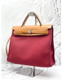 (LIKE NEW) HERMES HERBAG PM 31 CANVAS WITH BROWN CALFSKIN LEATHER CROSSBODY BAG 