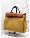 (LIKE NEW) HERMES HERBAG PM 31 CANVAS WITH BROWN CALFSKIN LEATHER CROSSBODY BAG 