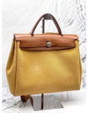 (LIKE NEW) HERMES HERBAG PM 31 CANVAS WITH BROWN CALFSKIN LEATHER CROSSBODY BAG 