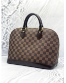 (LIKE NEW) LOUIS VUITTON ALMA PM BROWN DAMIER EBENE CANVAS GOLD HARDWARE DOUBLE ZIP CLOSURE HANDLE BAG