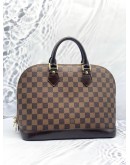 (LIKE NEW) LOUIS VUITTON ALMA PM BROWN DAMIER EBENE CANVAS GOLD HARDWARE DOUBLE ZIP CLOSURE HANDLE BAG