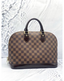 (LIKE NEW) LOUIS VUITTON ALMA PM BROWN DAMIER EBENE CANVAS GOLD HARDWARE DOUBLE ZIP CLOSURE HANDLE BAG