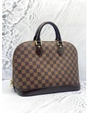 (LIKE NEW) LOUIS VUITTON ALMA PM BROWN DAMIER EBENE CANVAS GOLD HARDWARE DOUBLE ZIP CLOSURE HANDLE BAG