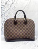 (LIKE NEW) LOUIS VUITTON ALMA PM BROWN DAMIER EBENE CANVAS GOLD HARDWARE DOUBLE ZIP CLOSURE HANDLE BAG