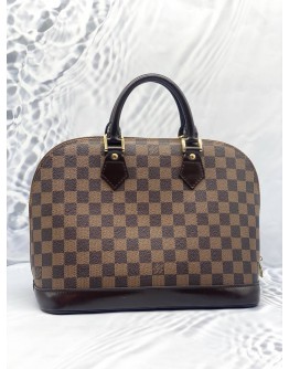 (LIKE NEW) LOUIS VUITTON ALMA PM BROWN DAMIER EBENE CANVAS GOLD HARDWARE DOUBLE ZIP CLOSURE HANDLE BAG