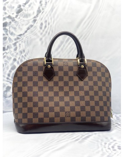 (LIKE NEW) LOUIS VUITTON ALMA PM BROWN DAMIER EBENE CANVAS GOLD HARDWARE DOUBLE ZIP CLOSURE HANDLE BAG