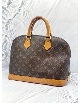 LOUIS VUITTON ALMA PM BROWN MONOGRAM CANVAS GOLD HARDWARE DOUBLE ZIP CLOSURE HANDLE BAG