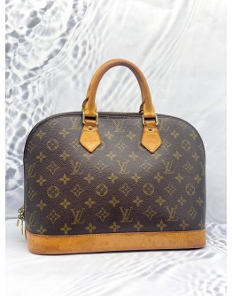 LOUIS VUITTON ALMA PM BROWN MONOGRAM CANVAS GOLD HARDWARE DOUBLE ZIP CLOSURE HANDLE BAG