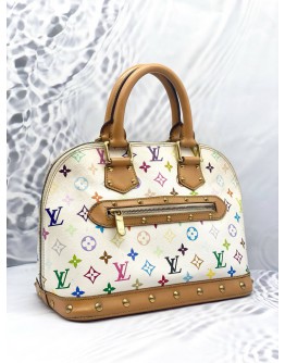 LOUIS VUITTON ALMA PM MULTICOLOR IN WHITE CANVAS GOLD HARDWARE DOUBLE ZIP CLOSURE HANDLE BAG