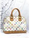 LOUIS VUITTON ALMA PM MULTICOLOR IN WHITE CANVAS GOLD HARDWARE DOUBLE ZIP CLOSURE HANDLE BAG