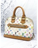 LOUIS VUITTON ALMA PM MULTICOLOR IN WHITE CANVAS GOLD HARDWARE DOUBLE ZIP CLOSURE HANDLE BAG