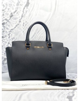 (LIKE NEW) MICHAEL KORS BLACK LEATHER HANDLE BAG WITH STRAP 
